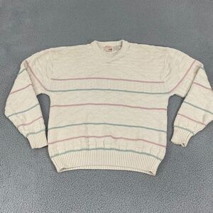 Vintage The Fox Collection Sweater Men LT Cream Pastel‎ Striped Knit Crewneck